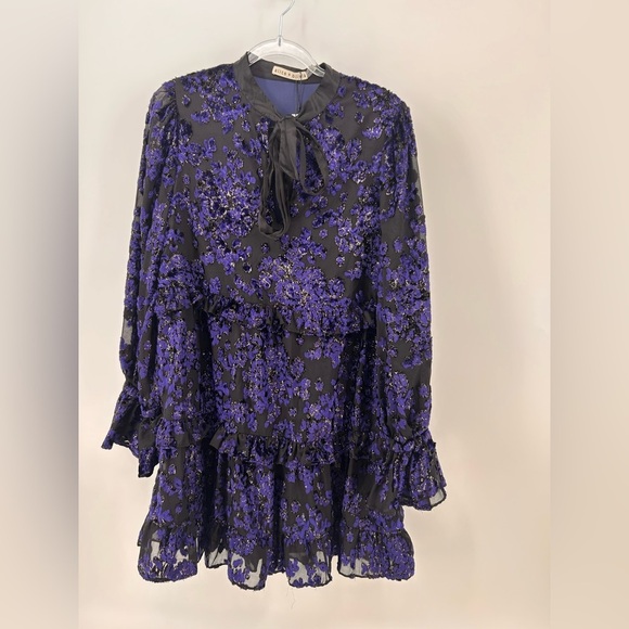 Alice + Olivia Moranne Ruffled Tiered Mini Dress in Midnight Blue NWT M Medium - Picture 4 of 12